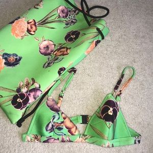 Triangl Green Floral Bathing Suit & Bag